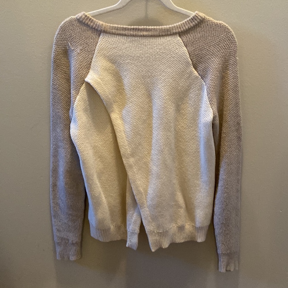 Madewell Womens Waffle split back sweater Size S pretty beige & tan Gently worn - Picture 3 of 12